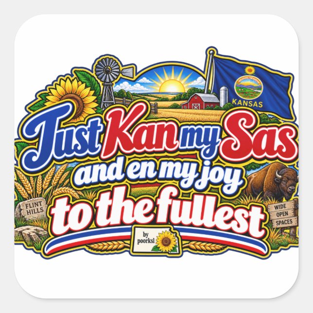 Pegatina cuadrada de Kansas (Anverso)