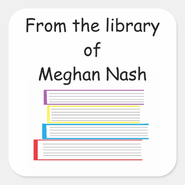 Pegatina Cuadrada "De la biblioteca de..." Pegatinas (Anverso)