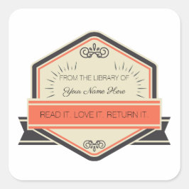 Pegatina Cuadrada De La Biblioteca De: (Personalizada)