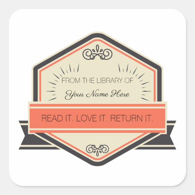 Pegatina Cuadrada De La Biblioteca De: (Personalizada) (Anverso)