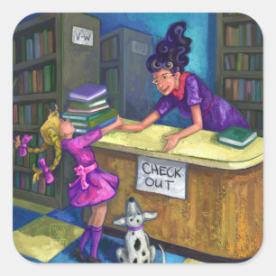 Pegatina Cuadrada De la biblioteca del control ilustraciones hacia