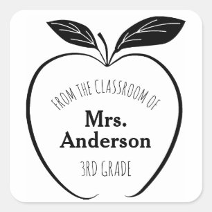 Pegatina Cuadrada De La Clase Del Profesor Nombre Manzana