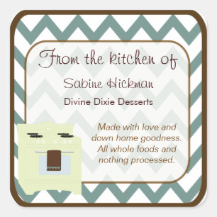 Pegatina Cuadrada De la cocina de Chevron Pequeño Azul/Marrón