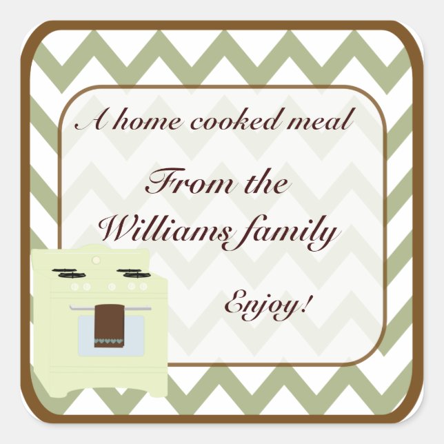 Pegatina Cuadrada De la cocina de Chevron Pequeño Verde/Marrón (Anverso)