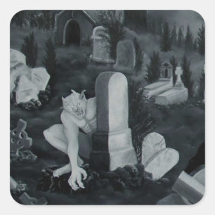Pegatina Cuadrada De la noche en el cementerio - diablos