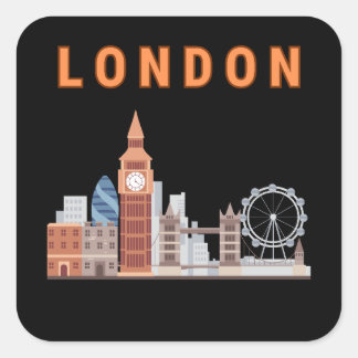 Pegatina cuadrada de la silueta de Londres en negr