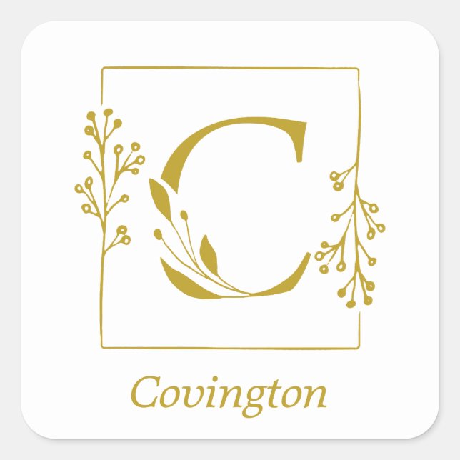 Pegatina cuadrada de letra C botánica en oro moder (Anverso)