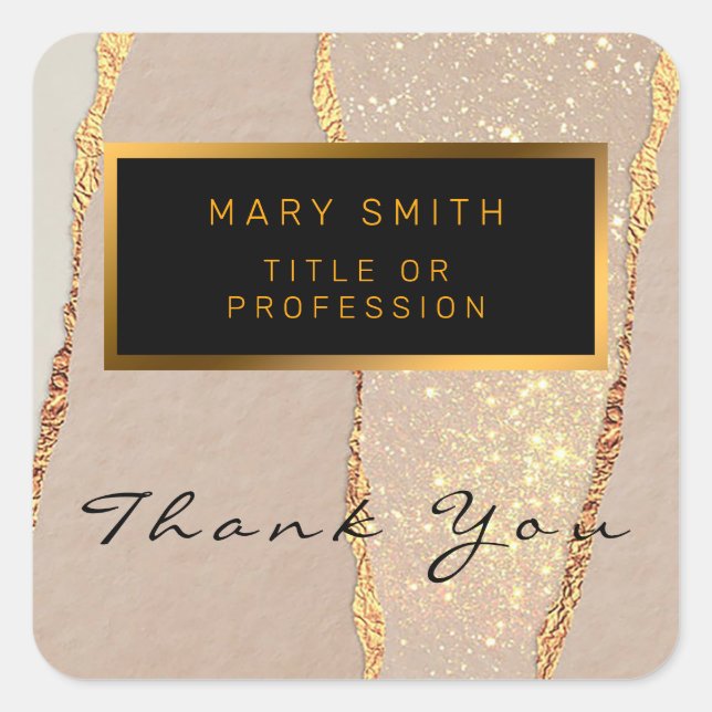 Pegatina cuadrada de lujo de rosa dorado con brill (Anverso)