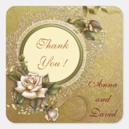 Pegatina cuadrada de lujo moderna dorada con texto