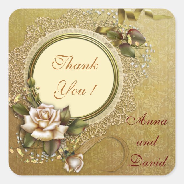 Pegatina cuadrada de lujo moderna dorada con texto (Anverso)