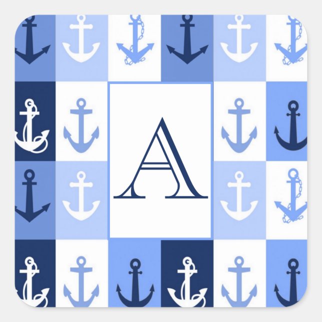 Pegatina cuadrada de monograma de anclas (Anverso)