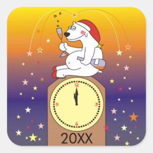 Pegatina Cuadrada De Noche Vieja de consumición del oso polar