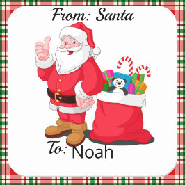 Pegatina Cuadrada De Papá Noel Personalizado Nombre Niño Regalo Envo