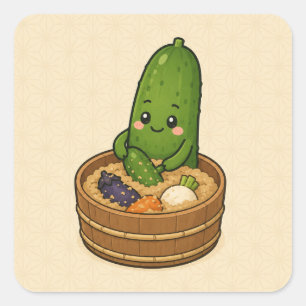 Pegatina cuadrada de pepino Nukazuke