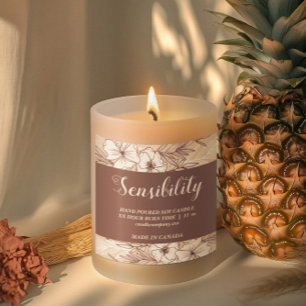 Pegatina cuadrada de producto de vela floral marró