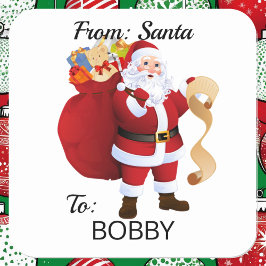 Pegatina Cuadrada De regalo de NOMBRE del PERSONALIZADO SANTA CLAUS
