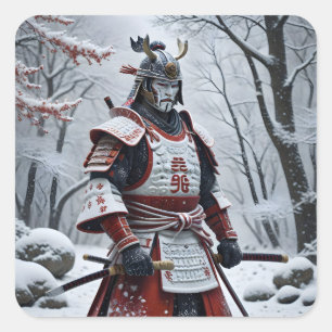 Pegatina cuadrada de Samurái japonés