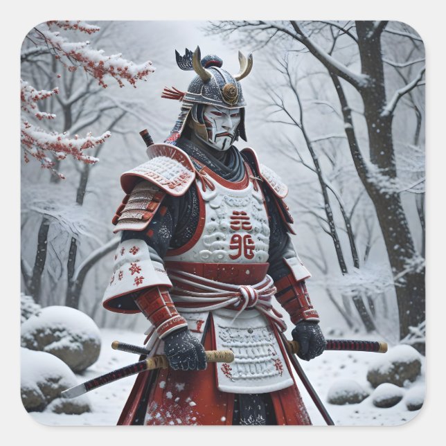 Pegatina cuadrada de Samurái japonés (Anverso)