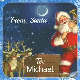 Pegatina Cuadrada De SANTA CLAUS NOMBRE DEL PERSONALIZADO de regalo