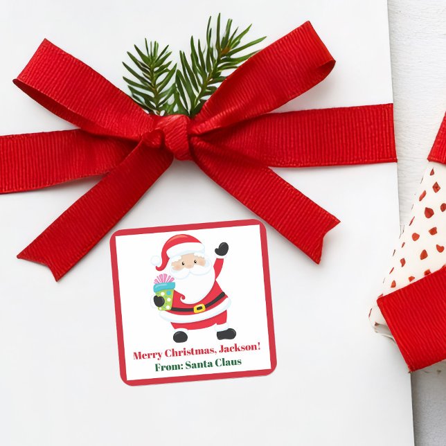 Pegatina Cuadrada De Santa Claus Regalo de Navidades infantiles Pers (Subido por el creador)