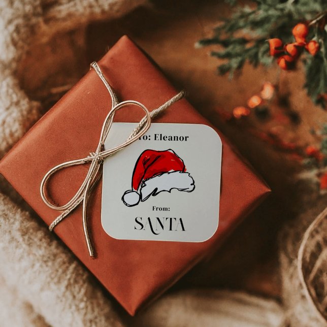Pegatina Cuadrada De Santa Navidades Santa Hat Sketch (Santa Hat Hand-Drawn Sketch Illustration Sticker)