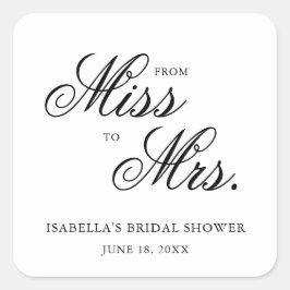 Pegatina Cuadrada De Señorita a Señora Elegante Caligrafía Despedida
