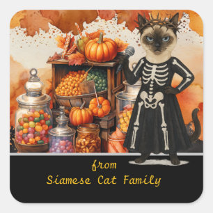 Pegatina Cuadrada De temática de Halloween para amantes de los gatos