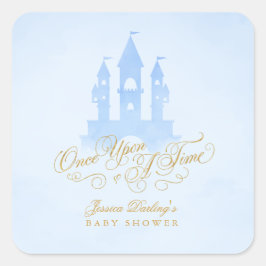Pegatina Cuadrada De Una Vez, Fairytale Castle Boy Baby Shower