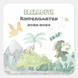 Pegatina Cuadrada De Vuelta A La Escuela 2023 Dinosaurio Cute Person