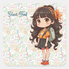 Pegatina Cuadrada De vuelta a la escuela. Chica escolar