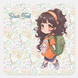 Pegatina Cuadrada De vuelta a la escuela. Chica escolar