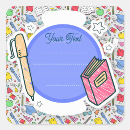 Pegatina Cuadrada De vuelta a la escuela. Fondo de suministros escol