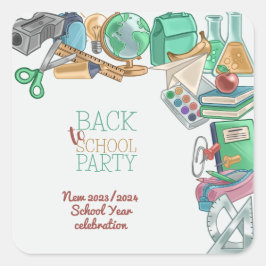 Pegatina Cuadrada De vuelta al fiesta escolar