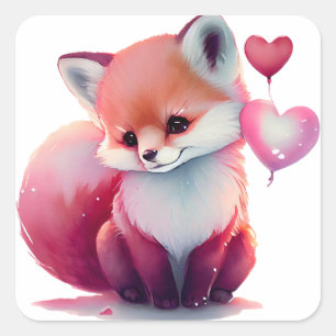 Pegatina cuadrada de zorro con corazón lindo para