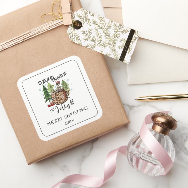 Pegatina Cuadrada Dead Inside Jolly AF Christmas Funny Quote (Regalar)