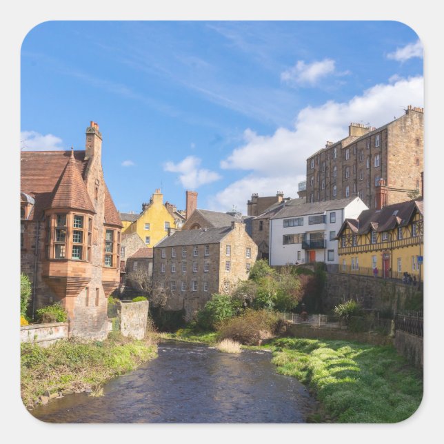 Pegatina Cuadrada Dean Village, Edimburgo, Escocia (Anverso)