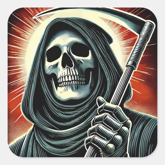 Pegatina Cuadrada death character illustration (Anverso)