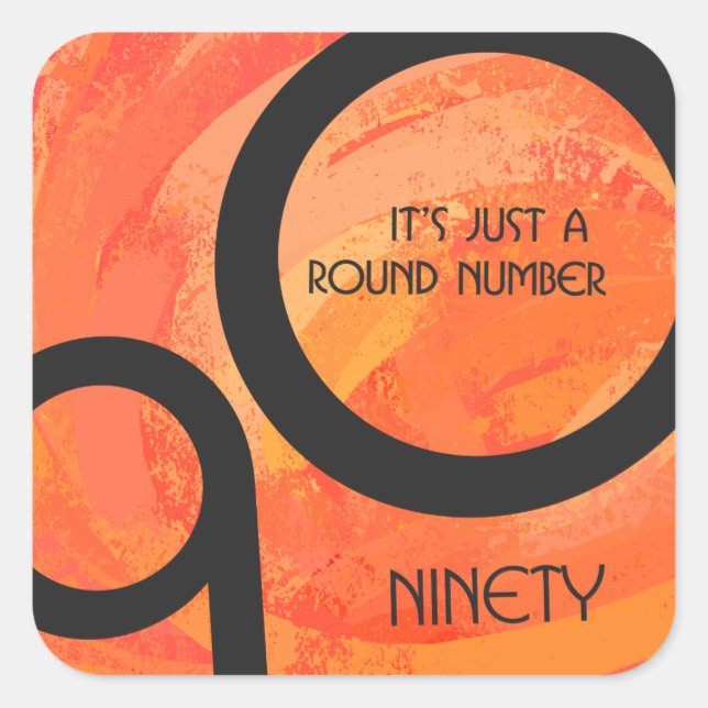 Pegatina Cuadrada Década naranja 90 cumpleaños (Anverso)