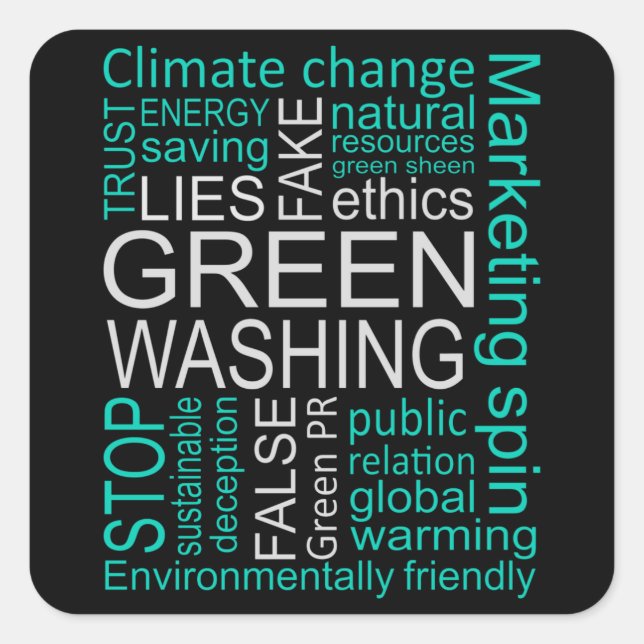 Pegatina Cuadrada Decepción sobre las mentiras falsas de Greenwash (Anverso)