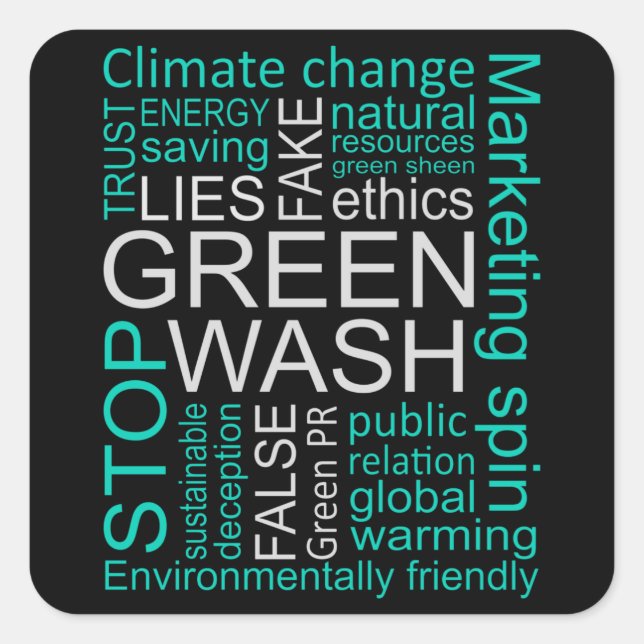 Pegatina Cuadrada Decepción sobre las mentiras falsas de Greenwash (Anverso)