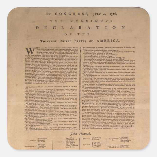 Pegatina Cuadrada Declaración de Pegatinas de la Independencia (Anverso)