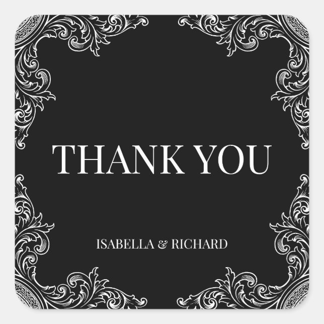 Pegatina Cuadrada Deco moderno| Elegante Boda blanco y negro (Anverso)