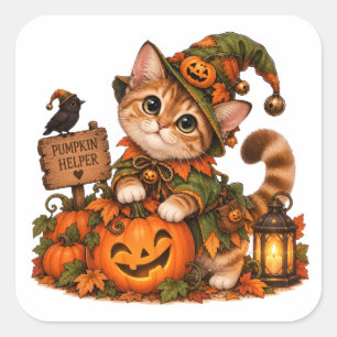 Pegatina Cuadrada Decor Cute Munchkin Cat Forest Goblin Halloween