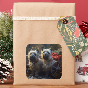 Pegatina Cuadrada Decoración de los Navidades de Cairn Terrier Snowy