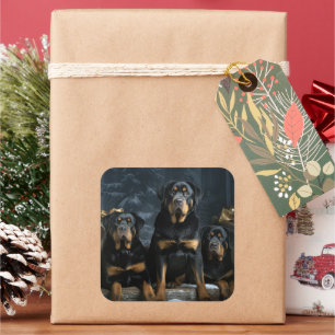 Pegatina Cuadrada Decoración de los Navidades de Rottweiler Snowy Sl