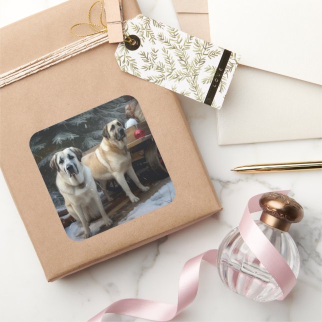 Pegatina Cuadrada Decoración de los Navidades del Anatolian Shepherd (Regalar)