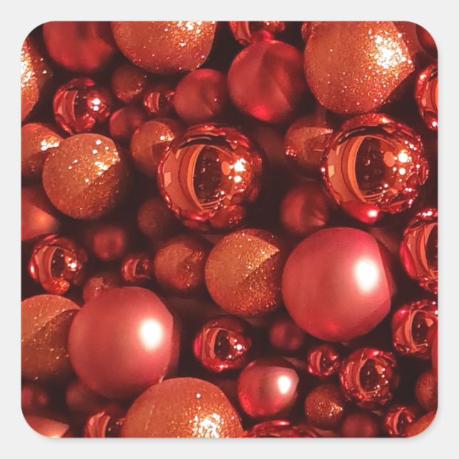 Pegatina Cuadrada Decoración de los navidades en tonos rojos (Anverso)