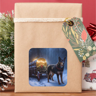 Pegatina Cuadrada Decoración de los Navidades Kelpie Snowy Sleigh de