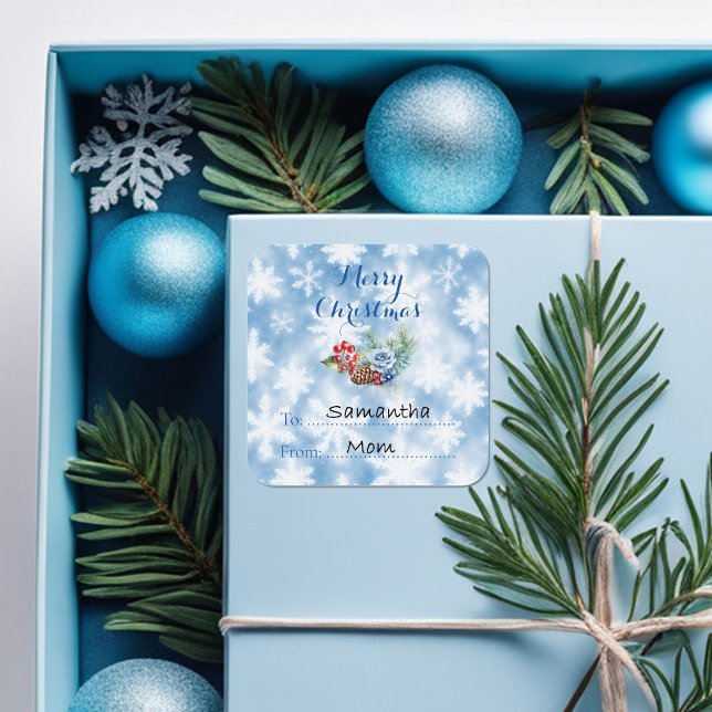 Pegatina Cuadrada Decoración de Navidad de copos de nieve blancos y  (Subido por el creador)