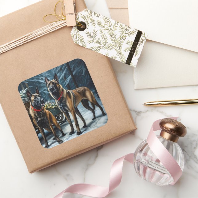 Pegatina Cuadrada Decoración de Navidades malineses Snowy Sleigh (Regalar)